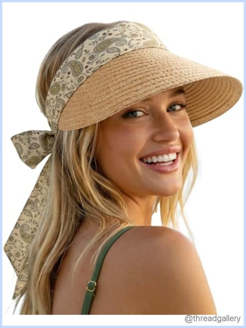Bow Ribbon Packable Straw Visor Hat Adjustable Women Sun Hat Travel